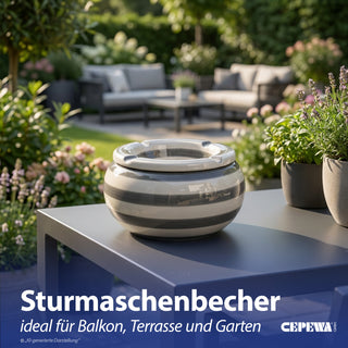 1/4x Sturmaschenbecher grau weiß gestreift Ø 13,5 cm Aschenbecher Windaschenbecher