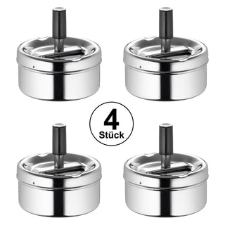 1x /4x Verchromter Drehaschenbecher, Ø9cm Metall geruchsarm Innen Aussen