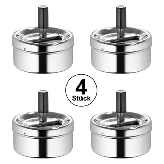 1x /4x Verchromter Drehaschenbecher, Ø9cm Metall geruchsarm Innen Aussen