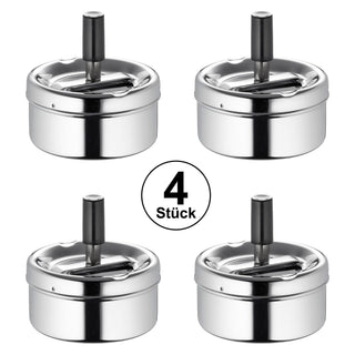 1x /4x Verchromter Drehaschenbecher, Ø9cm Metall geruchsarm Innen Aussen