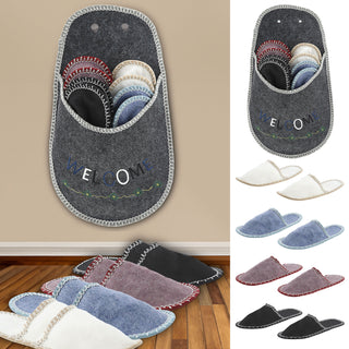 1x Gäste-Pantoffel-Set, "Welcome" 4 Paar in verschiedenen Größen Filz Hausschuhe Gästehaus