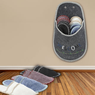 1x Gäste-Pantoffel-Set, "Welcome" 4 Paar in verschiedenen Größen Filz Hausschuhe Gästehaus