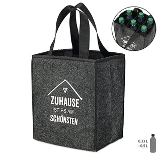 Flaschenträger aus Filz für 6 Flaschen mit Spruch 'Zuhause ist es am schönsten' hellgrau oder anthrazit Flaschenkorb Tragetasche Männerhandtasche