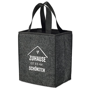 Flaschenträger aus Filz für 6 Flaschen mit Spruch 'Zuhause ist es am schönsten' hellgrau oder anthrazit Flaschenkorb Tragetasche Männerhandtasche