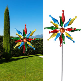 Windrad "Star" mehrfarbig metallisch Farbeffekt Windspiele Gartendeko Doppel - Windräder