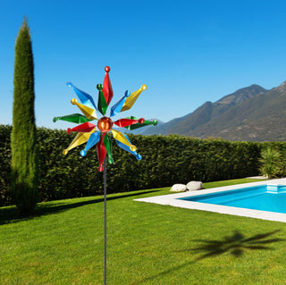 Windrad "Star" mehrfarbig metallisch Farbeffekt Windspiele Gartendeko Doppel - Windräder