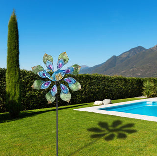 Windrad "Peacock" mehrfarbig metallisch Farbeffekt Windspiele Gartendeko Doppel - Windräder