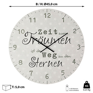 ""Zeit zum Träumen ist der Weg..." Wanduhr "Sprüche" Ø45 cm Wohnzimmer