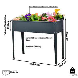 Hochbeet Pflanztisch pulverbeschichtet Stahl 100x80x30 cm anthrazit mit Ablauföffnung