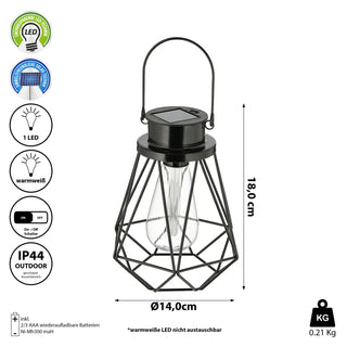 LED Solarlaterne Nostalgielampe Gitterdesign Metall Kunststoff Gartenleuchte Solarpanel Dekoleuchte