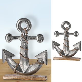 Dekoanker auf Sockel H43cm Holz Metall Anker Schiffsanker Kordel Schiffszubehör Ankerplatz