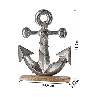 Dekoanker auf Sockel H43cm Holz Metall Anker Schiffsanker Kordel Schiffszubehör Ankerplatz