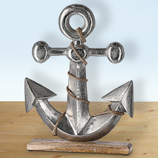 Dekoanker auf Sockel H43cm Holz Metall Anker Schiffsanker Kordel Schiffszubehör Ankerplatz