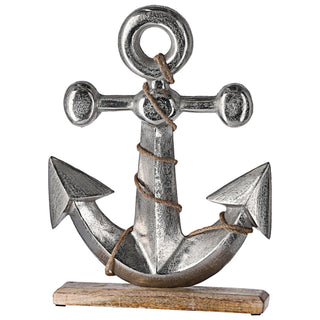 Dekoanker auf Sockel H43cm Holz Metall Anker Schiffsanker Kordel Schiffszubehör Ankerplatz