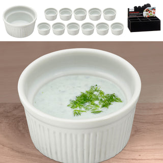 Servierschale rund 12er Set weiß 6,4x3,5x6,4cm New Bone China Schale Schüssel Auflaufform Tischgeschirr Snackschale