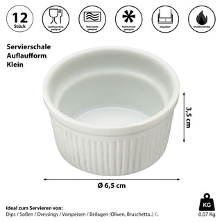 Servierschale rund 12er Set weiß 6,4x3,5x6,4cm New Bone China Schale Schüssel Auflaufform Tischgeschirr Snackschale