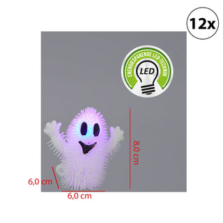 12 Halloween LED Zottelfiguren Kürbis Gespenst bunt ca. 8cm Batteriebetrieben