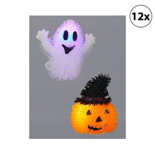 12 Halloween LED Zottelfiguren Kürbis Gespenst bunt ca. 8cm Batteriebetrieben