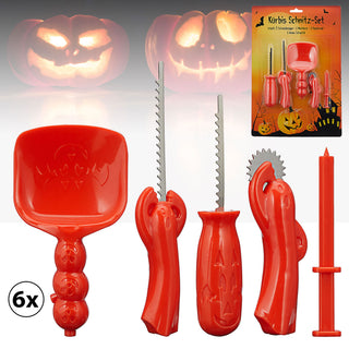 1x / 6x Kürbis Schnitz-Set 5-tlg. orange