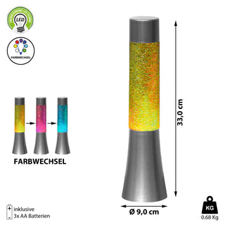 LED Lavalampe Glitter mit Farbwechsel Partylicht Glitzerlampe