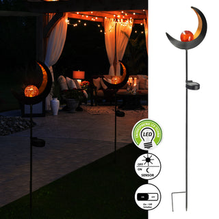 Gartenstecker Solar aus Metall mit roter Glaskugel Gartendeko Stecker Gartenfigur