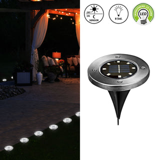 1/8/16/24x Wegleuchte Solar Erdspieß Gartenleuchte Bodenlicht 8 LEDs Ø12cm Edelstahl