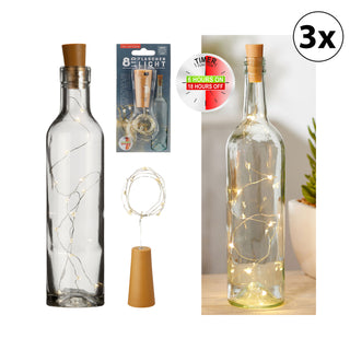 3er Set 8 LED Flaschenlicht mit Timer und Korken ca. L75cm warmweiß Flasche