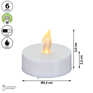LED Teelicht Gigant 6er Set flackernd Kerzen Teelichter XL Teelicht weiß Kunststoff flammenlos