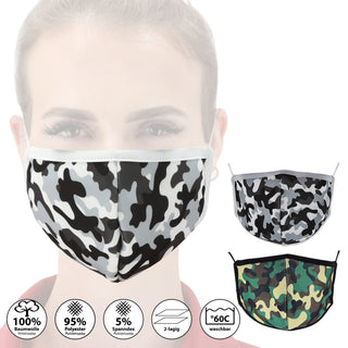 2er Set Stoffmasken Mundschutz in Camouflage Tarnfarben grün und grau