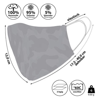 2er Set Stoffmasken Mundschutz in Camouflage Tarnfarben grün und grau