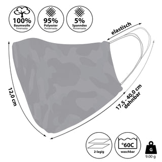 2er Set Stoffmasken Mundschutz in Camouflage Tarnfarben grün und grau