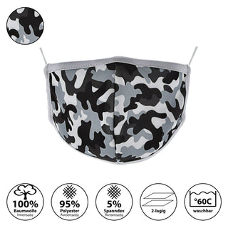 2er Set Stoffmasken Mundschutz in Camouflage Tarnfarben grün und grau