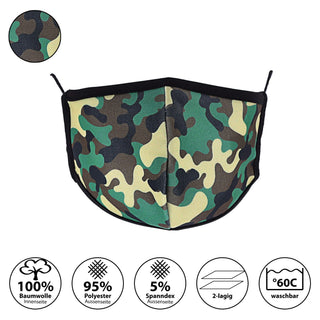 2er Set Stoffmasken Mundschutz in Camouflage Tarnfarben grün und grau