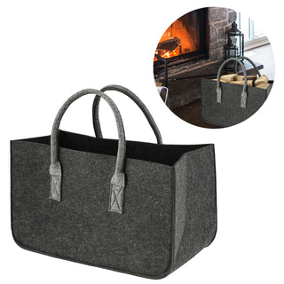 Kaminholztasche aus Filz hellgrau / dunkelgrau Filzkorb Tasche Brennholz Korb
