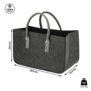 Kaminholztasche aus Filz hellgrau / dunkelgrau Filzkorb Tasche Brennholz Korb