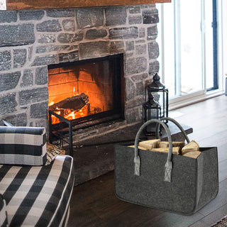 Kaminholztasche aus Filz hellgrau / dunkelgrau Filzkorb Tasche Brennholz Korb