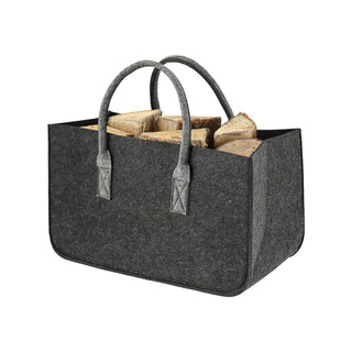 Kaminholztasche aus Filz hellgrau / dunkelgrau Filzkorb Tasche Brennholz Korb