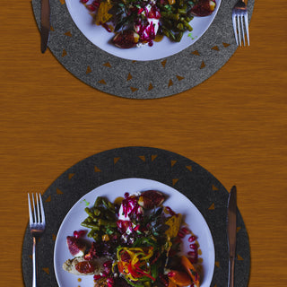 12x Tischset Platzmatte Tischset rund Ø 35cm aus Filz mit Dreiecksmuster 6x hellgrau 6x dunkelgrau