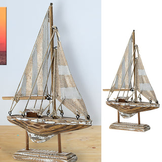 Segelboot auf Sockel blau grau natur H22cm maritim Boot Schiff Dekoschiff Holzboot Segeln