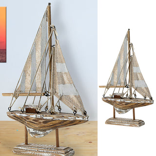 Gesperrt, nicht verwenden: Segelboot auf Sockel grau natur H22cm Kiefernholz Seil maritim Boot Schiff Dekoschiff Holzboot Antikfinish