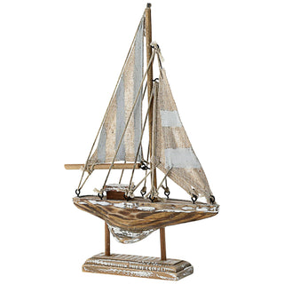 Segelboot auf Sockel blau grau natur H22cm maritim Boot Schiff Dekoschiff Holzboot Segeln