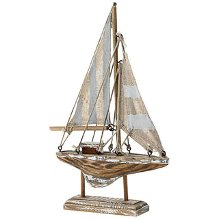 Segelboot auf Sockel blau grau natur H22cm maritim Boot Schiff Dekoschiff Holzboot Segeln