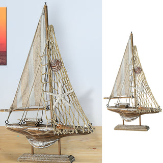 Segelboot auf Sockel grau natur H32cm maritim Boot Schiff Dekoschiff Holzboot Antikfinisch