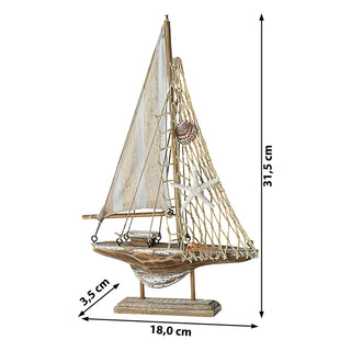 Segelboot auf Sockel grau natur H32cm maritim Boot Schiff Dekoschiff Holzboot Antikfinisch