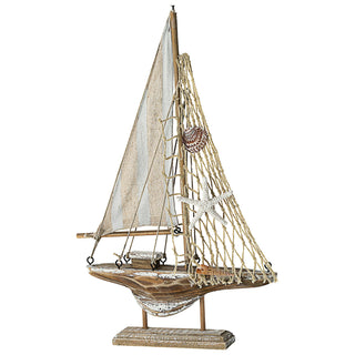 Segelboot auf Sockel grau natur H32cm maritim Boot Schiff Dekoschiff Holzboot Antikfinisch