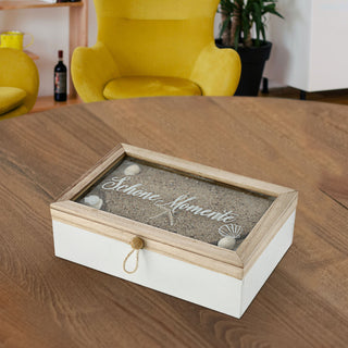 Aufbewahrungsbox Sand Muscheln "Schöne Momente" Sandbox Kiste Dekokiste maritim