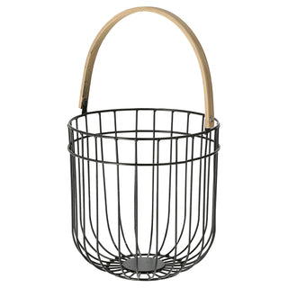 Metallkorb mit Holzhenkel Eisen 21x21x21cm Korb Aufbewahrungskorb Drahtkorb schwarz natur