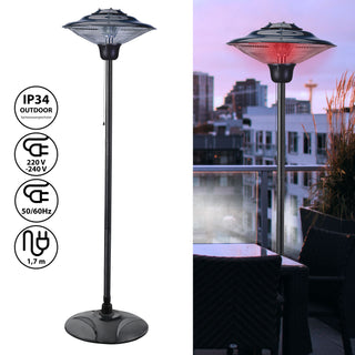 Heizstrahler elektrisch mit Standfuß Terrassenheizstrahler mit Halogenröhre Ø 50 cm Höhe 200 cm 2 Heizstufen 750/1500W