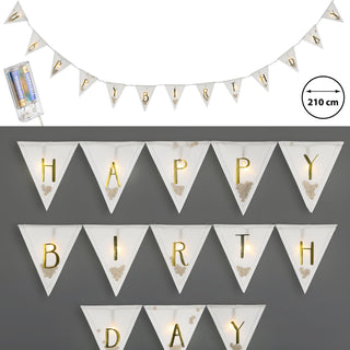 Lichterkette "Happy Birthday" Flaggen Aufdruck L210cm 13 Fahnen LED warmweiß batteriebetrieben Beleuchtung