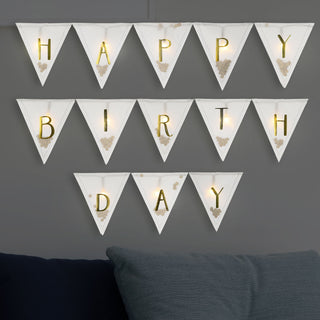 Lichterkette "Happy Birthday" Flaggen Aufdruck L210cm 13 Fahnen LED warmweiß batteriebetrieben Beleuchtung